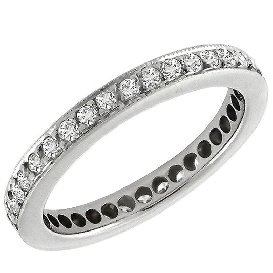 Estate 0.90ct Round Cut Diamond Eternity 18k White Gold Wedding Band