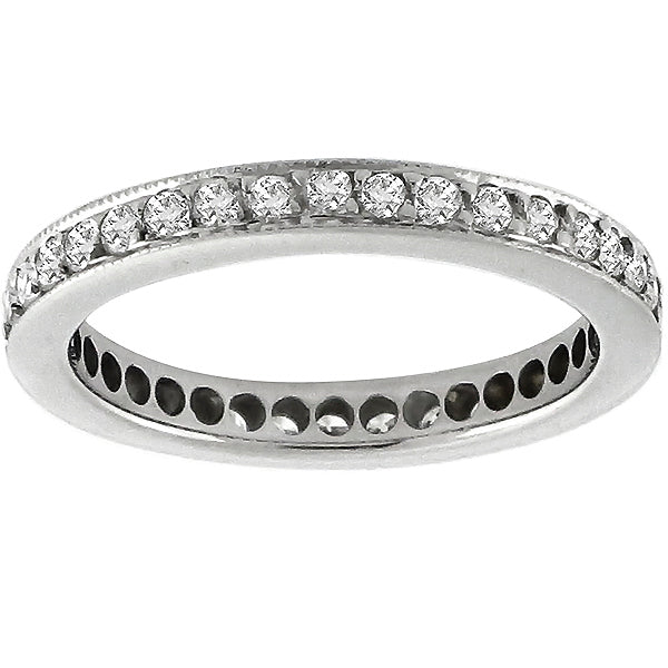 Estate 0.90ct Round Cut Diamond Eternity 18k White Gold Wedding Band