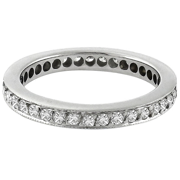 Estate 0.90ct Round Cut Diamond Eternity 18k White Gold Wedding Band