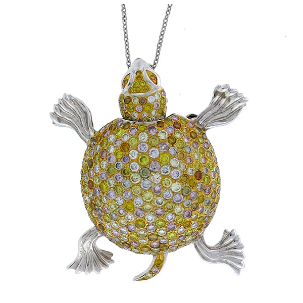 Estate 10.00ct Natural Fancy Diamond Gold Turtle Pin/ Pendant