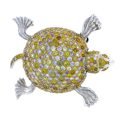 Estate 10.00ct Natural Fancy Diamond Gold Turtle Pin/ Pendant