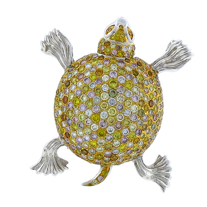 Estate 10.00ct Natural Fancy Diamond Gold Turtle Pin/ Pendant