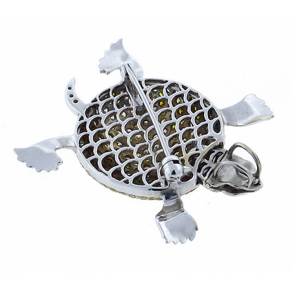 Estate 10.00ct Natural Fancy Diamond Gold Turtle Pin/ Pendant