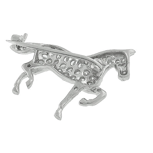 Estate 1.00ct European Cut Diamond Ruby Platinum Horse Pin