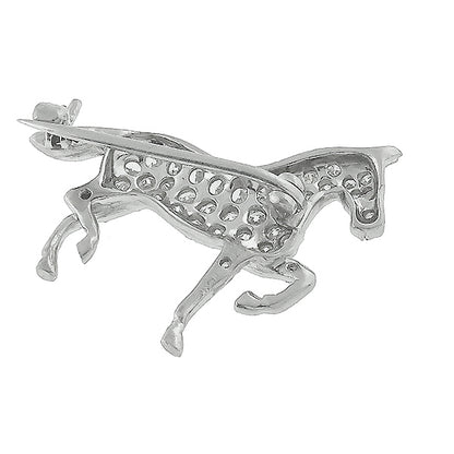 Estate 1.00ct European Cut Diamond Ruby Platinum Horse Pin