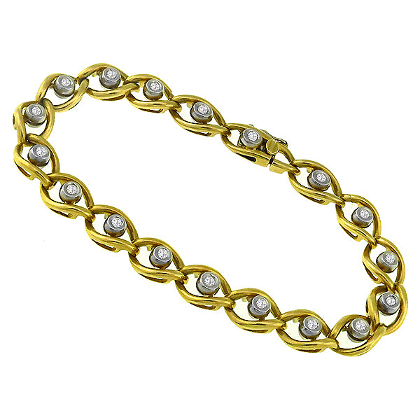 Estate 1.00ct Round Cut Diamond 18k Yellow & White Gold Bracelet