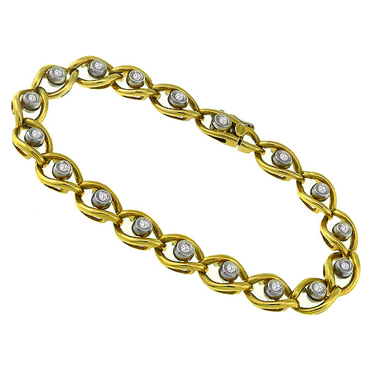 Estate 1.00ct Round Cut Diamond 18k Yellow & White Gold Bracelet