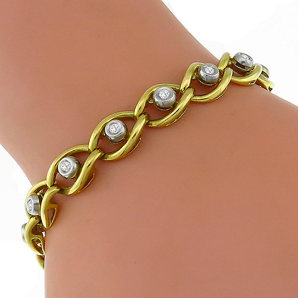 Estate 1.00ct Round Cut Diamond 18k Yellow & White Gold Bracelet