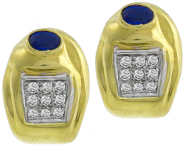 Estate 1.00ct Sapphire 0.50ct Diamond Earrings