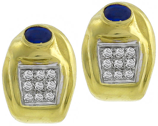 Estate 1.00ct Sapphire 0.50ct Diamond Earrings