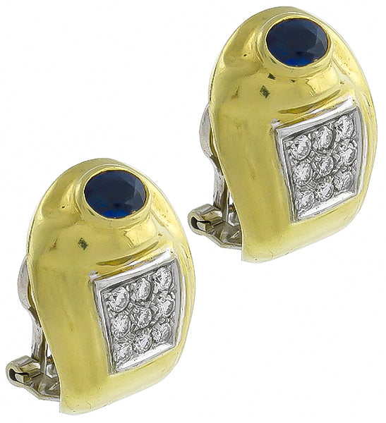 Estate 1.00ct Sapphire 0.50ct Diamond Earrings