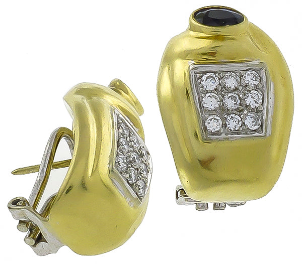 Estate 1.00ct Sapphire 0.50ct Diamond Earrings