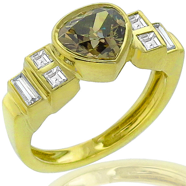 Estate 1.20ct Heart Shape Fancy Brown Diamond 18k Yellow Gold Ring