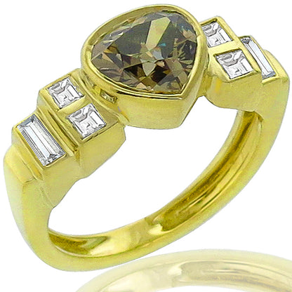 Estate 1.20ct Heart Shape Fancy Brown Diamond 18k Yellow Gold Ring
