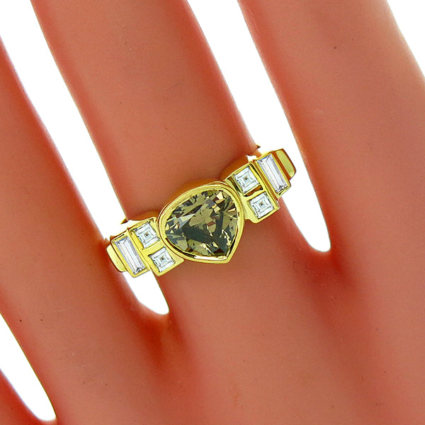 Estate 1.20ct Heart Shape Fancy Brown Diamond 18k Yellow Gold Ring