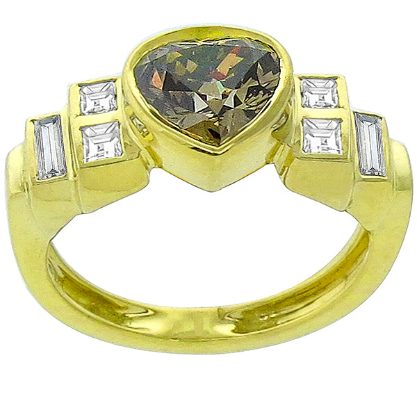 Estate 1.20ct Heart Shape Fancy Brown Diamond 18k Yellow Gold Ring