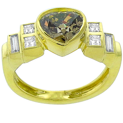 Estate 1.20ct Heart Shape Fancy Brown Diamond 18k Yellow Gold Ring