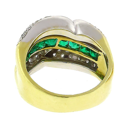 Estate 1.20ct Square Cut Emerald 1.25ct Round Cut Diamond 14k Yellow Gold Ring