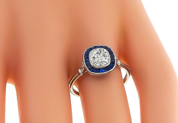 Estate 1.21ct Diamond Sapphire Engagement Ring