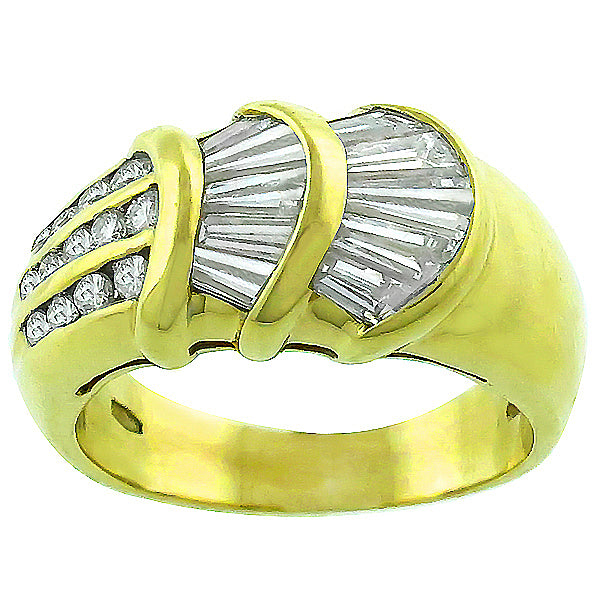 Estate 1.25ct Baguette & Round Cut Diamond 18k Yellow Gold Ring