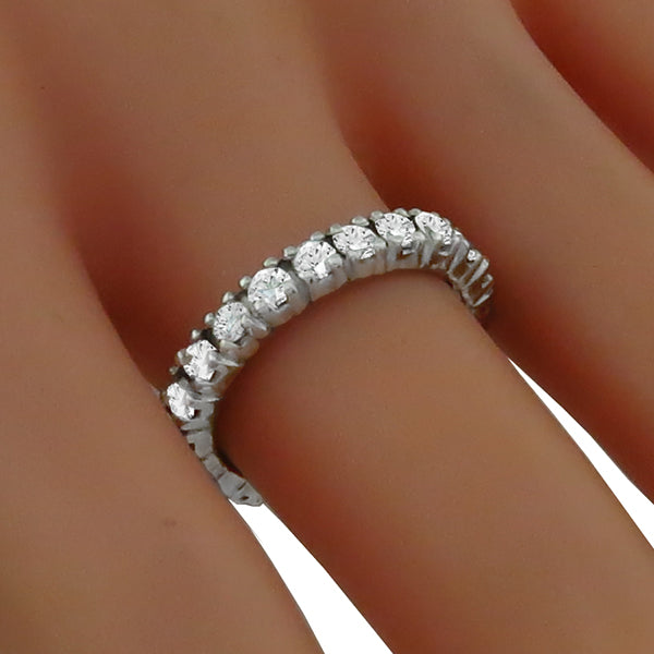 Estate 1.25ct Round Brilliant Cut Diamond Eternity 14k White Gold Wedding Band