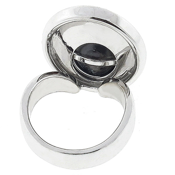 Estate 12mm Black South Sea Pearl 1.40ct Round Cut Diamond 18k White Gold Ring