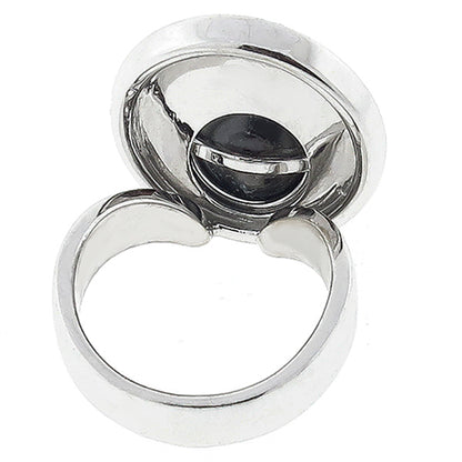 Estate 12mm Black South Sea Pearl 1.40ct Round Cut Diamond 18k White Gold Ring