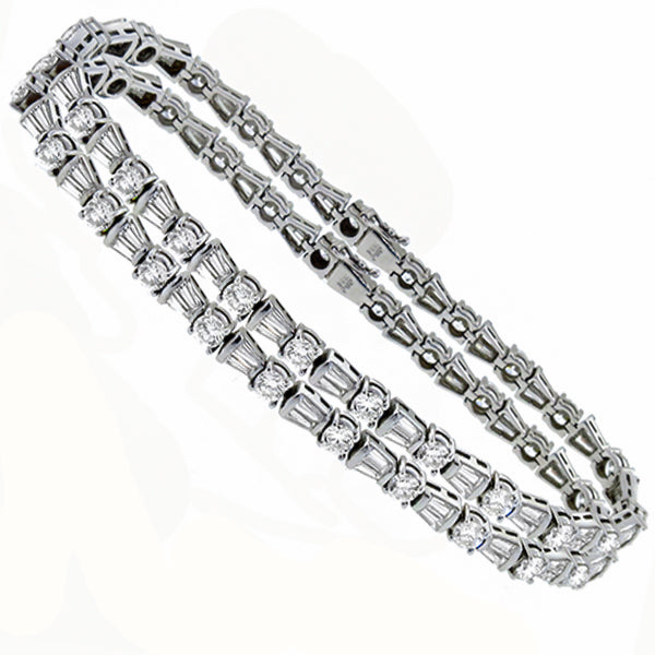 Estate 13.00cttw Round & Baguette Diamond 14k White Gold Suite of Two Bracelets