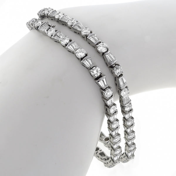 Estate 13.00cttw Round & Baguette Diamond 14k White Gold Suite of Two Bracelets