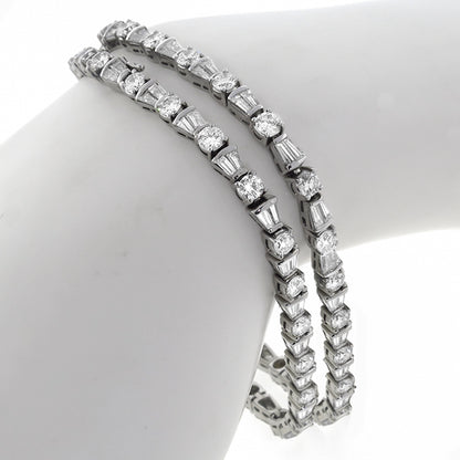 Estate 13.00cttw Round & Baguette Diamond 14k White Gold Suite of Two Bracelets