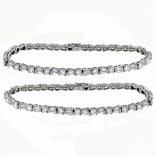 Estate 13.00cttw Round & Baguette Diamond 14k White Gold Suite of Two Bracelets