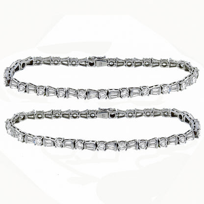 Estate 13.00cttw Round & Baguette Diamond 14k White Gold Suite of Two Bracelets