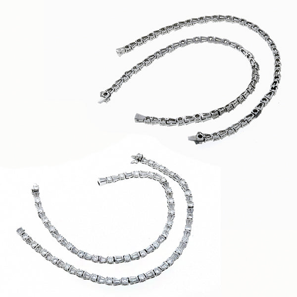 Estate 13.00cttw Round & Baguette Diamond 14k White Gold Suite of Two Bracelets