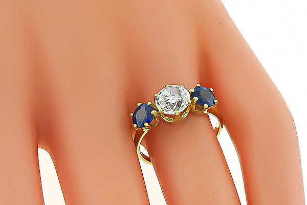 Estate 1.32ct Diamond 1.00ct Sapphire Ring