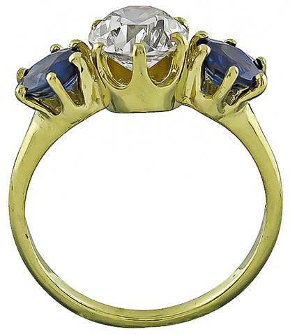 Estate 1.32ct Diamond 1.00ct Sapphire Ring