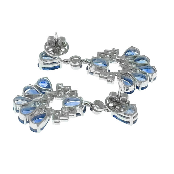 Art Deco Style Sapphire Diamond 18k White Gold Chandelier Earrings