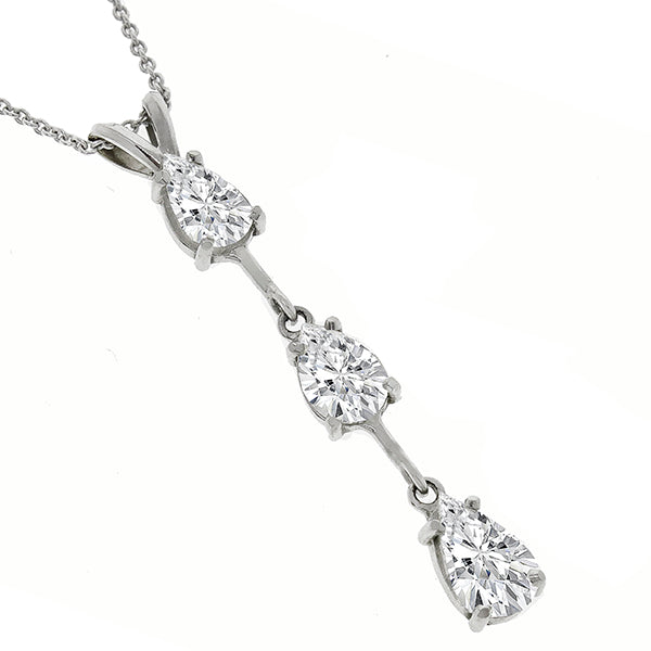 Estate 1.50ct Pear Shape Diamond 14k White Gold Necklace
