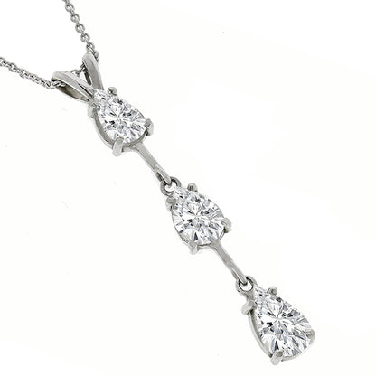 Estate 1.50ct Pear Shape Diamond 14k White Gold Necklace