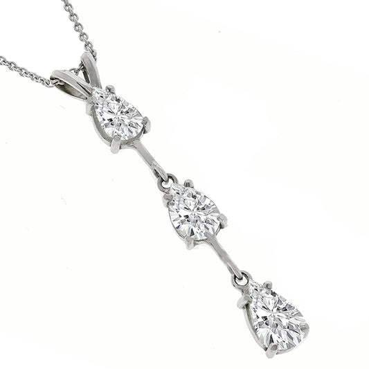 Estate 1.50ct Pear Shape Diamond 14k White Gold Necklace