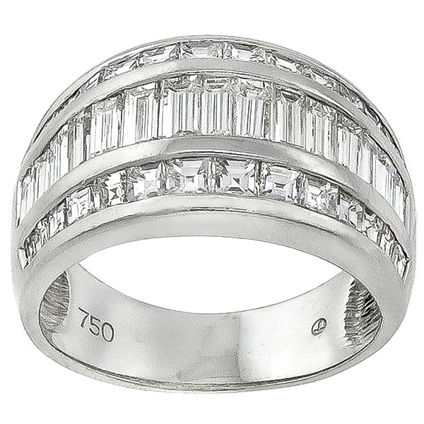 Estate 1.85ct Baguette & Carre Cut Diamond 18k White Gold Ring