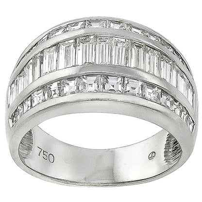 Estate 1.85ct Baguette & Carre Cut Diamond 18k White Gold Ring