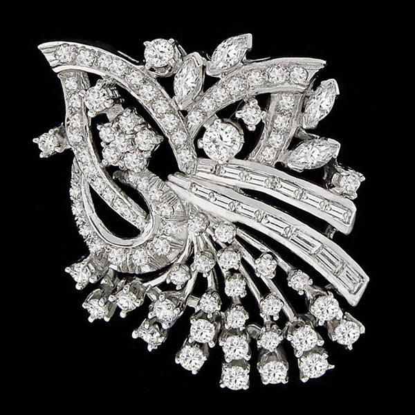 Estate 1950s 2.50ct Round Cut Diamond 14k White Gold Floral Bouquet Pin