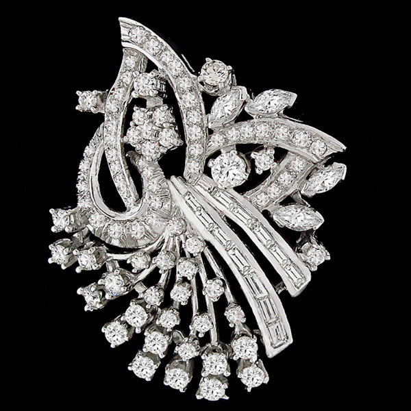 Estate 1950s 2.50ct Round Cut Diamond 14k White Gold Floral Bouquet Pin
