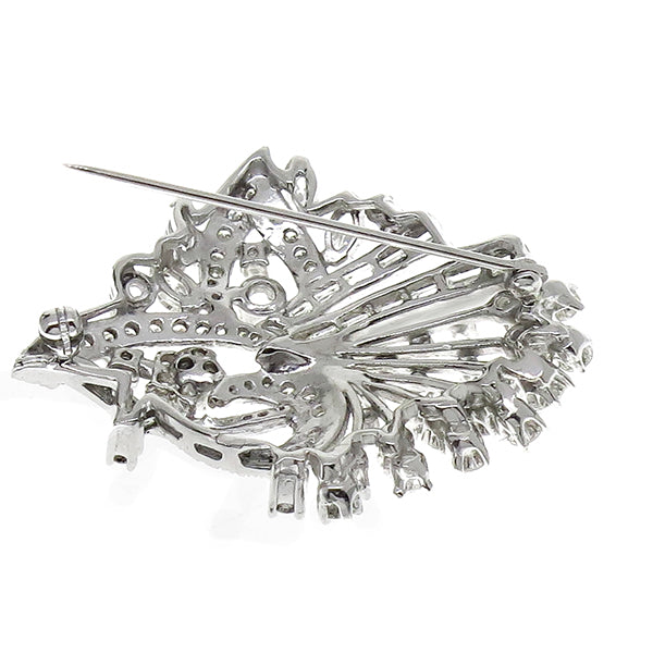 Estate 1950s 2.50ct Round Cut Diamond 14k White Gold Floral Bouquet Pin
