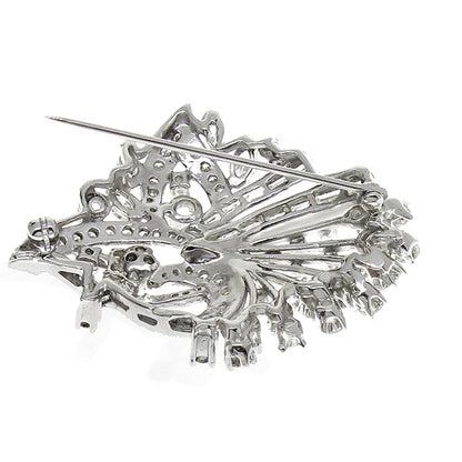 Estate 1950s 2.50ct Round Cut Diamond 14k White Gold Floral Bouquet Pin