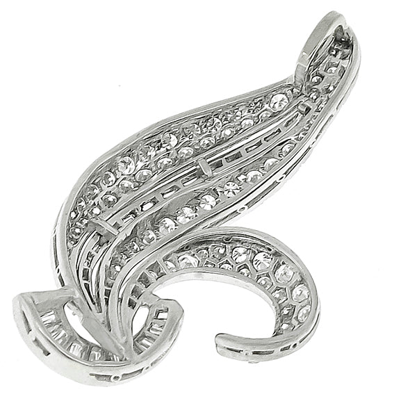 Estate 1950s 3.50ct Diamond Platinum Leaf Pendant