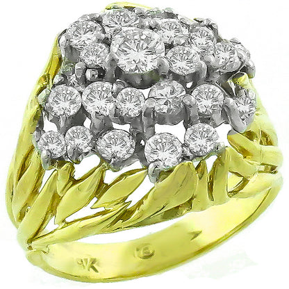 Estate 1.95ct Round Cut Diamond Cluster 18k Yellow Gold Ring