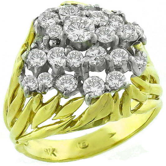 Estate 1.95ct Round Cut Diamond Cluster 18k Yellow Gold Ring