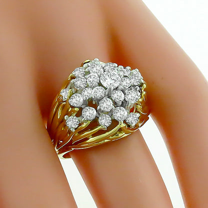 Estate 1.95ct Round Cut Diamond Cluster 18k Yellow Gold Ring