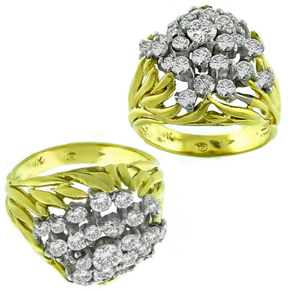 Estate 1.95ct Round Cut Diamond Cluster 18k Yellow Gold Ring